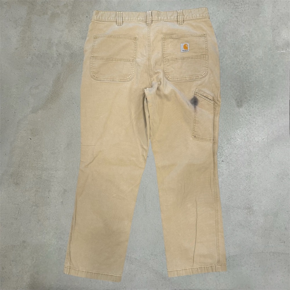 Carhartt Mens Relaxed Fit Canvas Work Pants Tan Beige 36x30 Distressed Utility